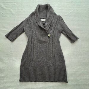 Twiggy Women’s Mocha Brown Short Sleeve Shawl Collar Cable Knit Sweater Dress M